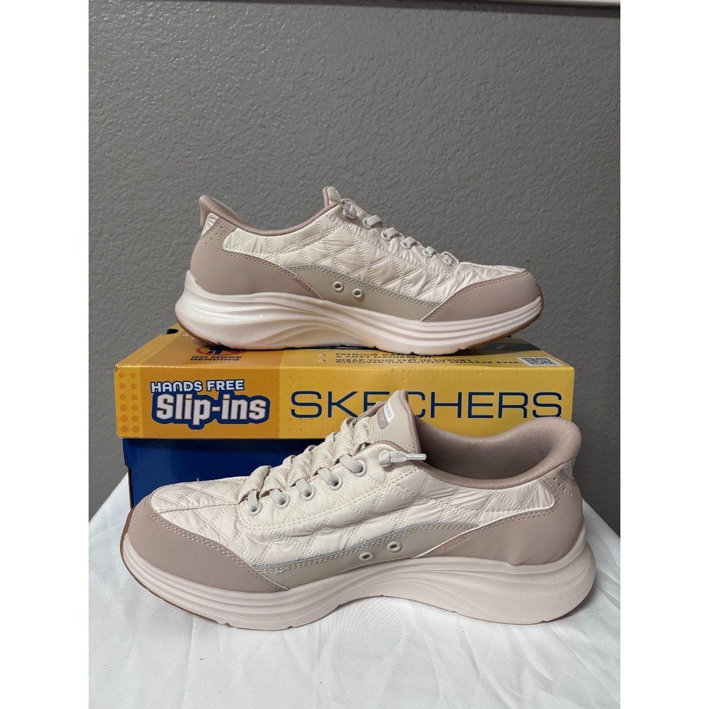 NWB Skechers Womens 9.5 Wide Slip-ins Cozy Fit Taupe Quilted Sneakers 150404W